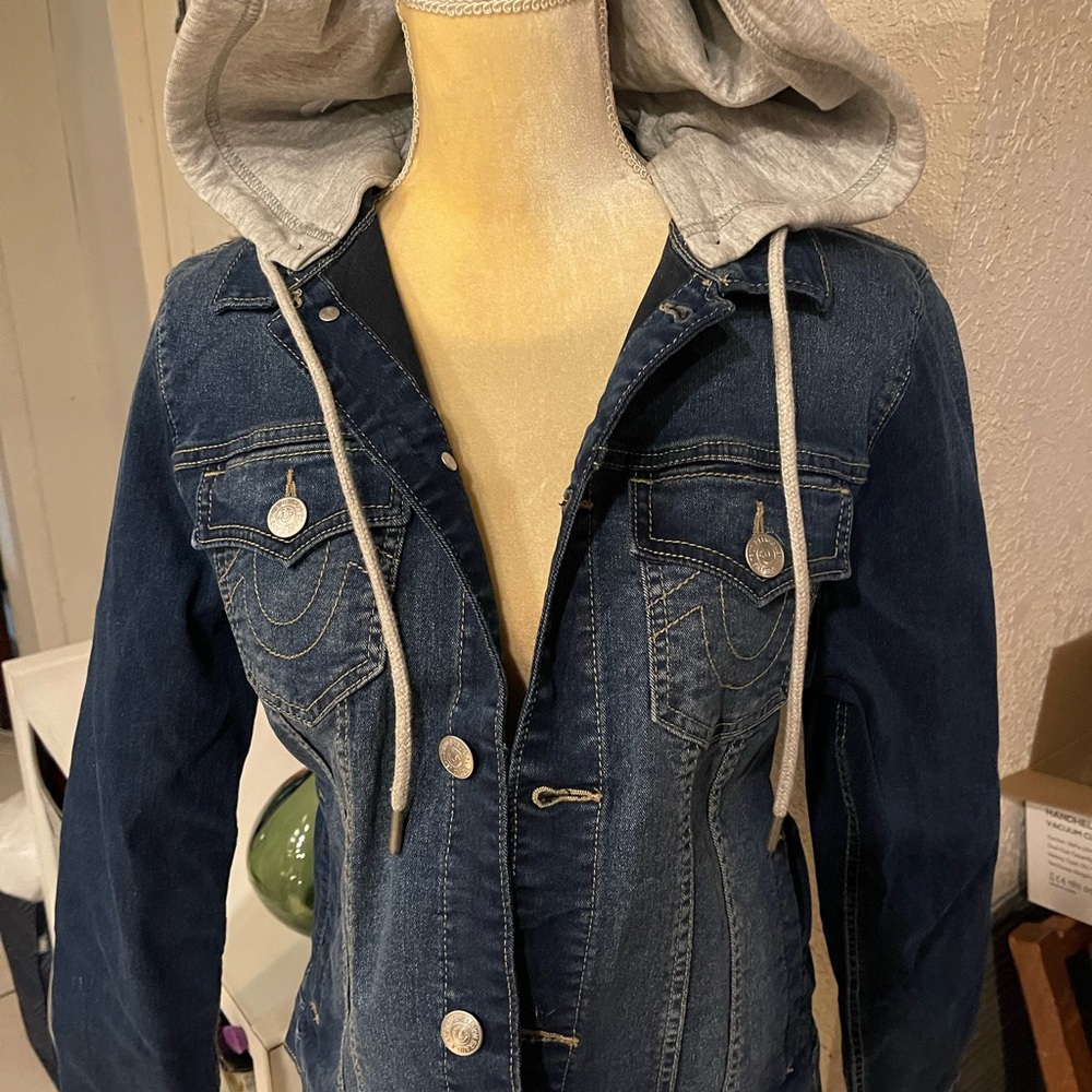 True Religion Dark Indigo Denim Jacket with Red Logo Patch